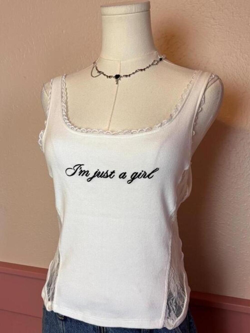 just a girl lace coquette top  obsessive love white black sz medium cotton